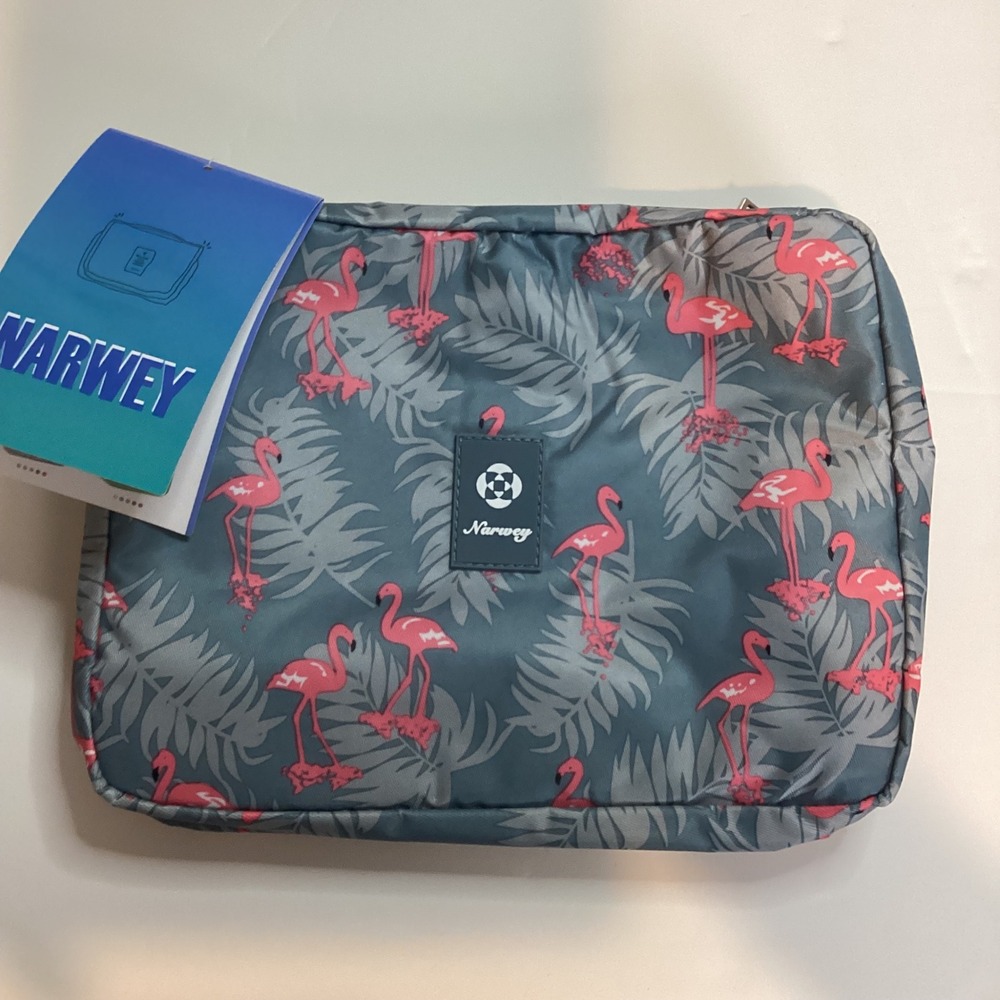 Narwey Hanging Toiletry Bag Pink Flamingo Tropical Travel Organizer New